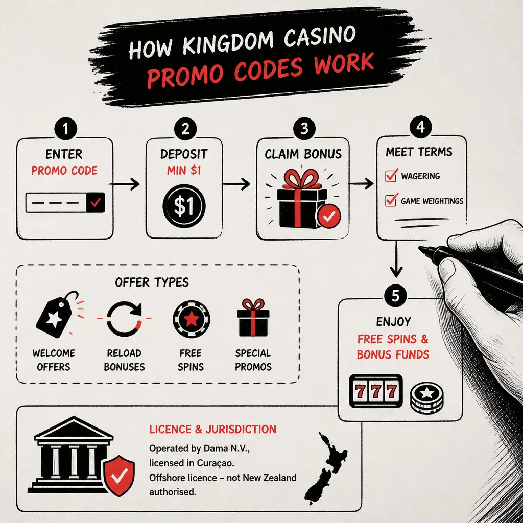 Kingdom Casino Promo Code Offers for New Zealand visual guide for Kingdom Casino